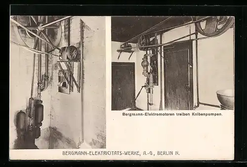 AK Berlin, Bergmann-Elektrizitäts-Werke A.-G., Bergmann-Elektromotoren treiben Kolbenpumpen