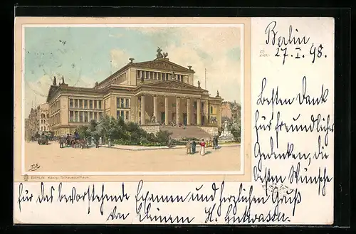 Lithographie Berlin, Partie am Königl. Schauspielhaus am Gendarmenmarkt