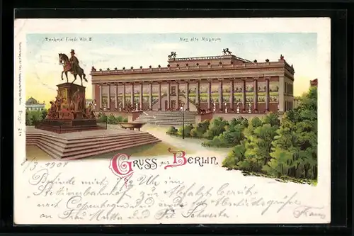 Lithographie Berlin, Denkmal Friedr. Wilh. III., Altes Museum