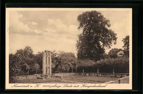 AK Neuenstadt a. K., 1000jährige Linde mit Kriegerdenkmal