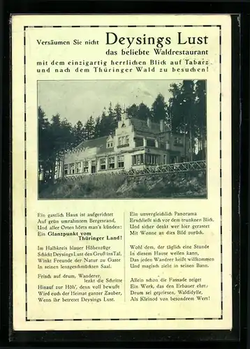 AK Tabarz /Thüringer Wald, Waldrestaurant Deysings Lust