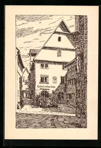 AK Rothenburg ob der Tauber, Gasthof Roter Hahn, Bes.: Hans Scherer