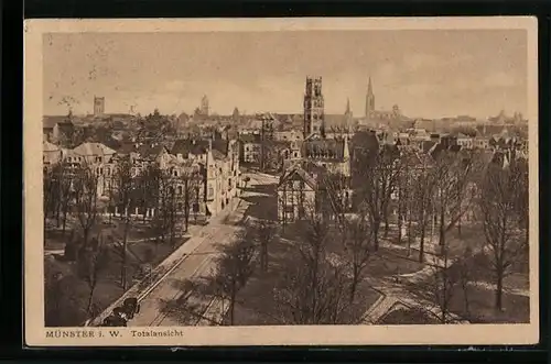 AK Münster i. W., Strassenpartie aus der Vogelschau