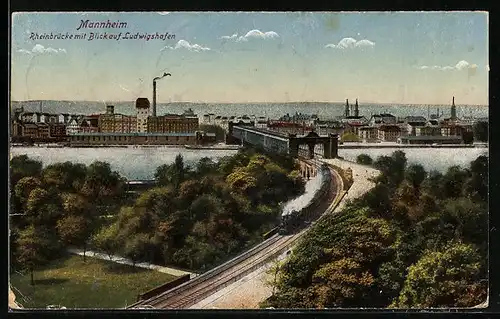 AK Mannheim, Rheinbrücke mit Blick auf Ludwigshafen