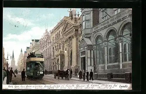 AK Leeds, Park Row, Strassenbahn