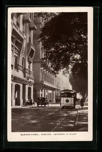 AK Buenos Aires, Avenida Leandro N. Alem, Strassenbahn