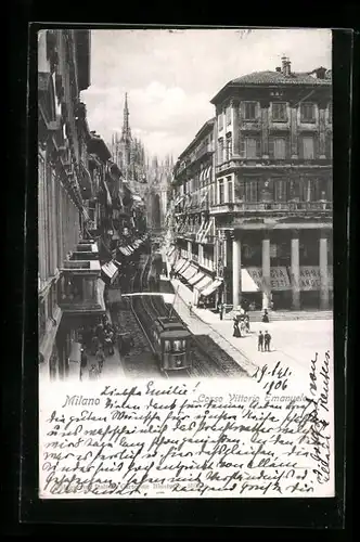 AK Milano, Corso Vittorio Emanuele, Strassenbahn