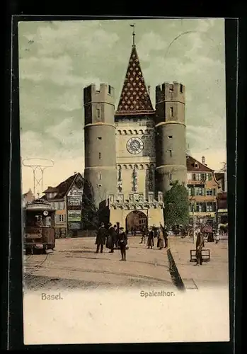 AK Basel, Spalenthor, Strassenbahn