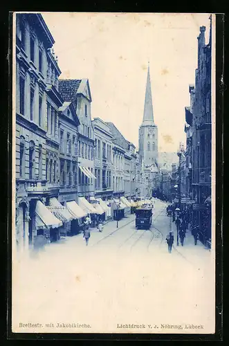 AK Lübeck, Breitestr. mit Jakobikirche und Strassenbahn