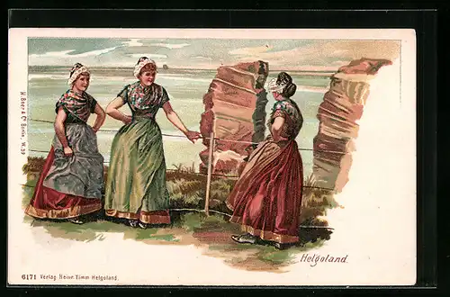 Lithographie Helgoland, Frauen in Tracht