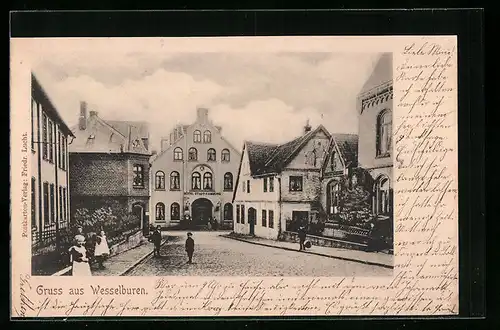 AK Wesselburen, Hotel Stadt Hamburg, Strassenpartie