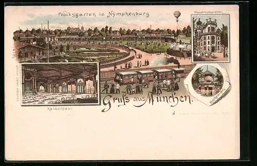 Lithographie München, Volksgarten in Nymphenburg