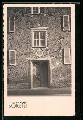 AK München-Moosach, Aus der schönen Borstei, Hauseingang, Bauhaus