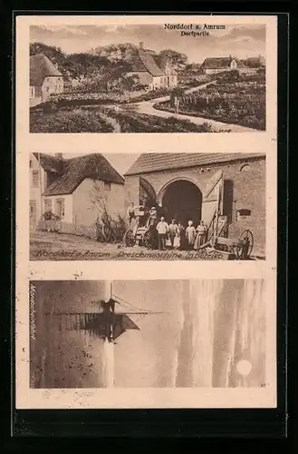 AK Norddorf a. Amrum, Dorfpartie, Dreschmaschinen in Betrieb, Mondscheinfahrt mit Segelboot