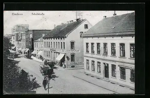 AK Elmshorn, Schulstrasse mit Gasthof Stadt Ottensen und Gasthaus Eisenbahn-Keller