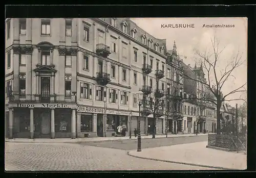 AK Karlsruhe, Amalienstrasse mit Ofen-Ausstellung Hugo Merkle