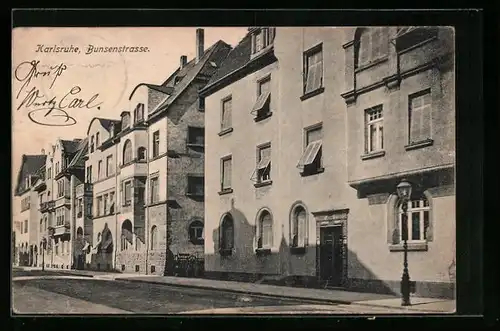 AK Karlsruhe, Bunsenstrasse mit Laterne