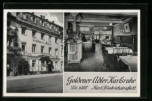 AK Karlsruhe, Gasthaus Goldener Adler, Karl Friedrichstrasse 12, Innenansicht