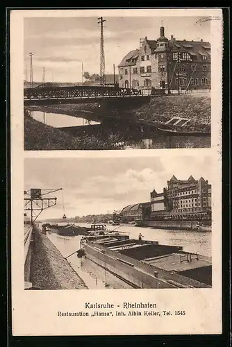 AK Karlsruhe, Blick auf den Rheinhafen