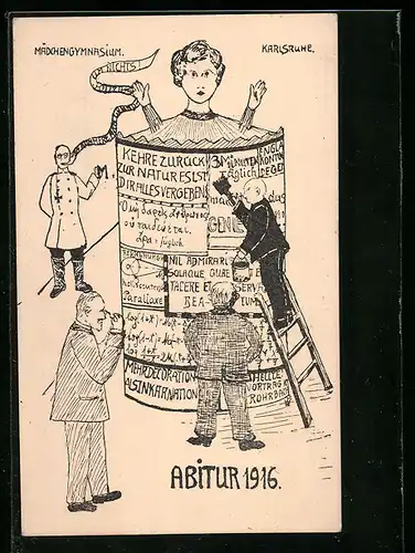 Künstler-AK Karlsruhe, Mädchengymnasium, Abitur 1916