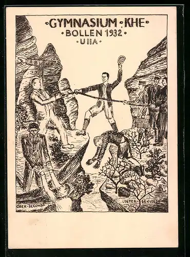 Künstler-AK Karlsruhe, Gymnasium KHE, Bollen 1932, Absolvia