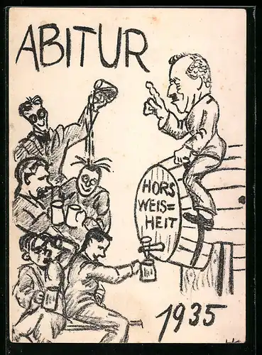 Künstler-AK Karlsruhe, Abitur 1935, Feiernde Studenten