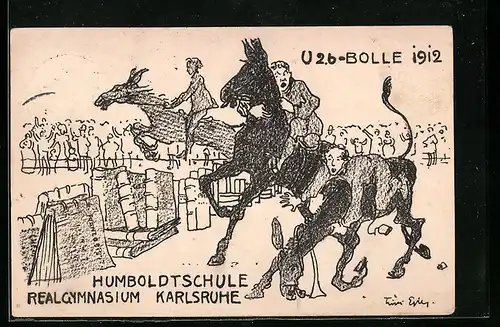 Künstler-AK Karlsruhe, Absolvia 1912 des Realgymnasiums Humboldtschule