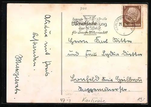 Künstler-AK Karlsruhe, Lessingschule, Abitur 8 RG 1941