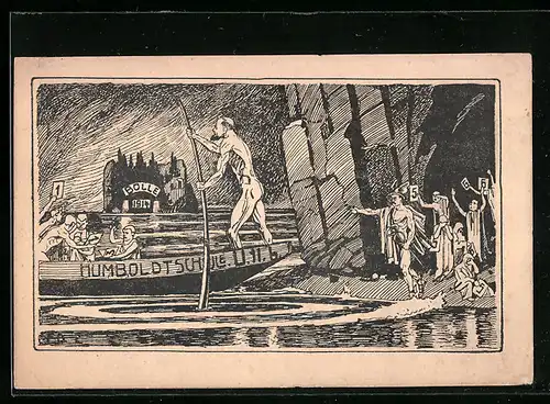 Künstler-AK Karlsruhe, Einjähr. Freiw. Realgymnasium, Humboldtschule, 1914, Absolvia