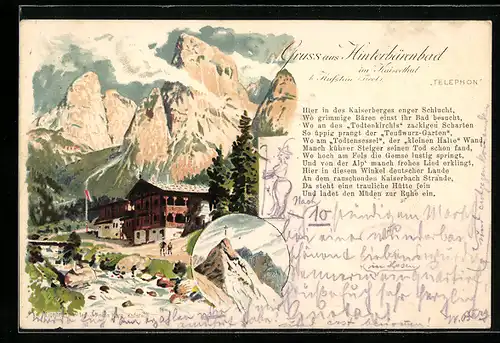 Künstler-AK Unterkunftshütte Hinterbärenbad im Kaiserthal
