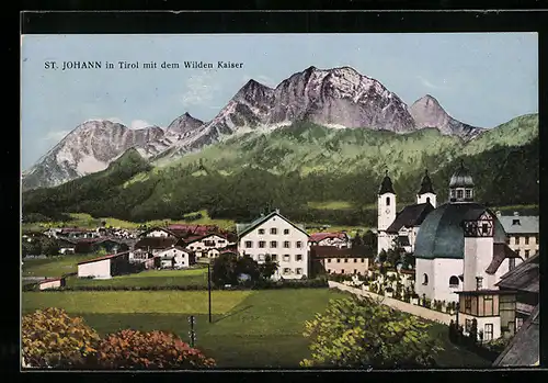 AK St. Johann, Ortspartie mit dem Wilden Kaiser