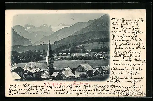 AK Alt Aussee, Ortsansicht gegen den Dachstein