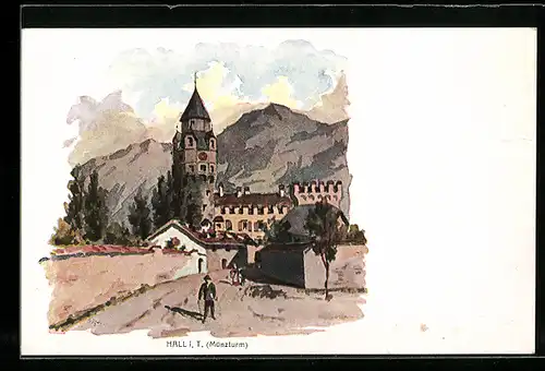 Künstler-AK Hall i. T., Münzturm