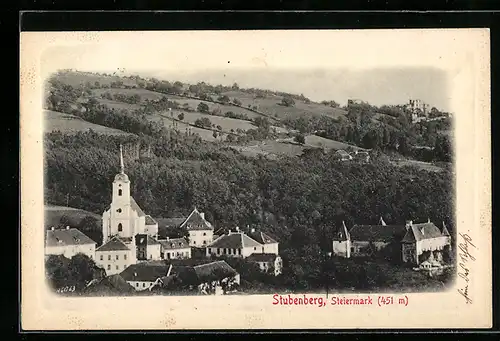 Präge-AK Stubenberg /Steiermark, Ortspartie mit Kirche