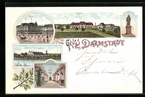 Lithographie Darmstadt, Schloss Kranichstein, Post, Meierei