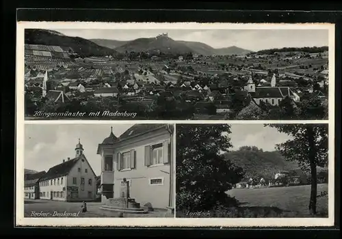 AK Klingenmünster, Ortsansicht mit Madenburg, Beckerdenkmal und Landeck