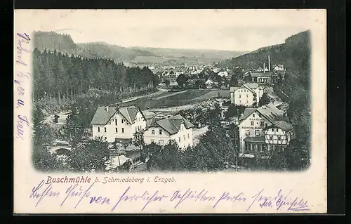AK Buschmühle bei Schmiedeberg /Erzgeb., Ortsansicht aus der Vogelschau