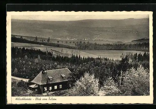 AK Hermsdorf, Gasthaus Wilischbaude, Blick vom Felsen