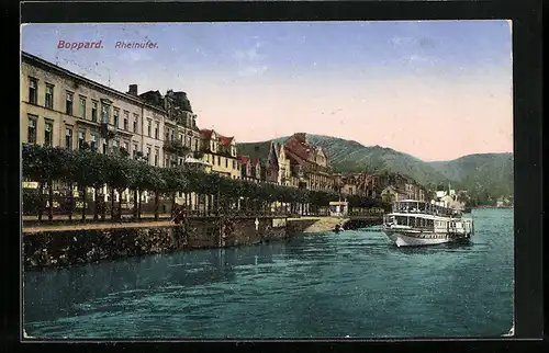 AK Boppard, Rheinufer mit Dampfer