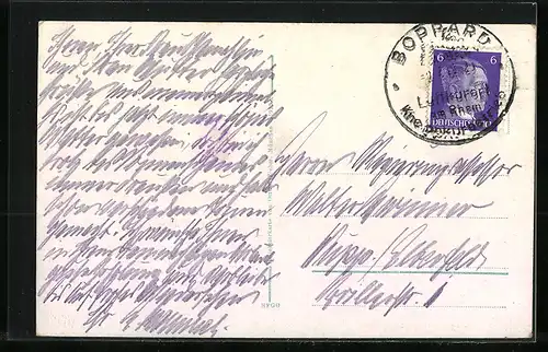 AK Boppard, Rheinufer mit Dampfer