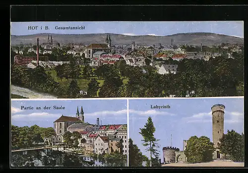 AK Hof i. B., Labyrinth, Saalepartie, Gesamtansicht