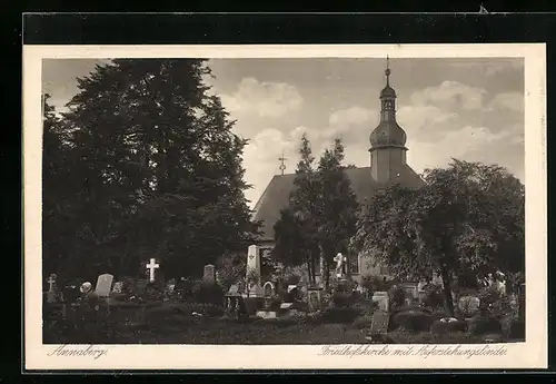 AK Annaberg, Friedhofskirche mit Auferstehungslinde