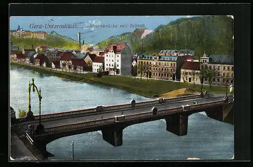 AK Gera - Untermhaus, Blick auf die Elisenbrücke und Schloss