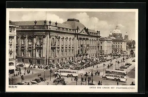 AK Berlin, Unter den Linden mit Staatsbibliothek