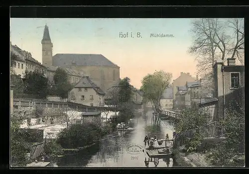 AK Hof i. B., Mühldamm mit Kirche