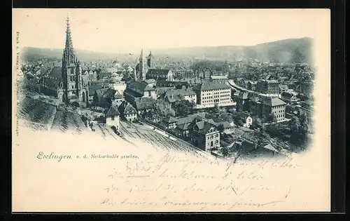 AK Esslingen, Teilansicht mit Kirche von der Neckarhalde aus gesehen