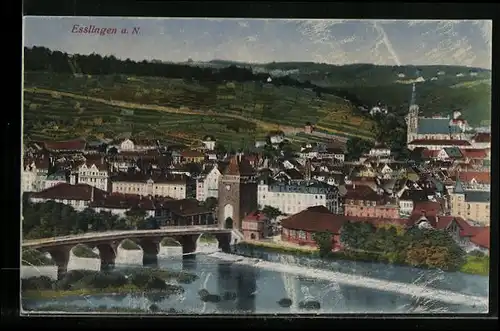 AK Esslingen a. N., Teilansicht mit Kirche