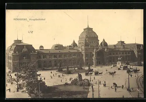 AK Nürnberg, Hauptbahnhof mit Denkmal