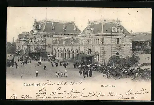 AK Düsseldorf, Hauptbahnhof mit Pferdewägen