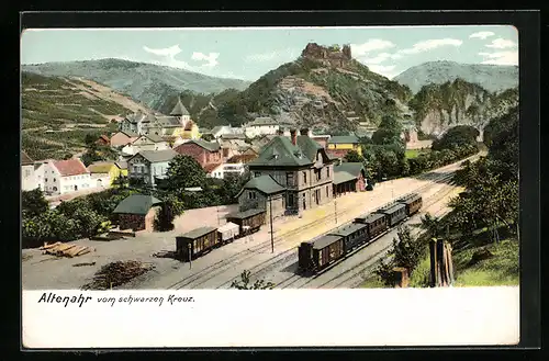 AK Altenahr, Bahnhof vom schwarzen Kreuz aus gesehen
